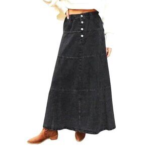 Denim Maxi Skirt Elastic High Waist Tiered A Line Long Jean Skirt Y2k Western